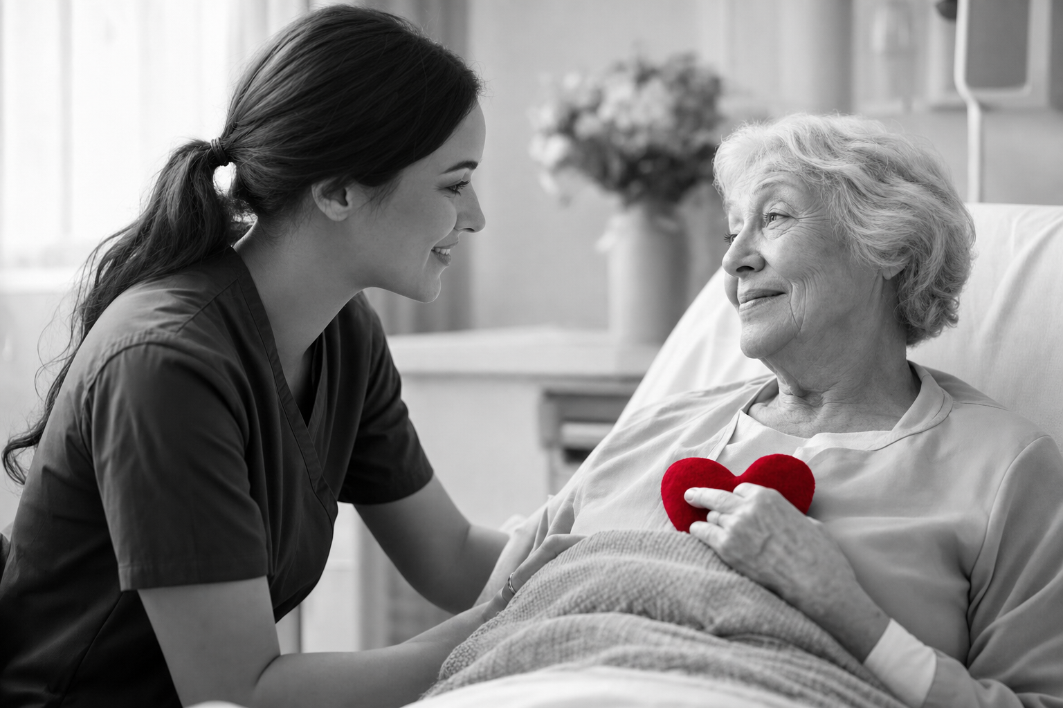 Black And White Healthcare Worker Tending To Older Lady