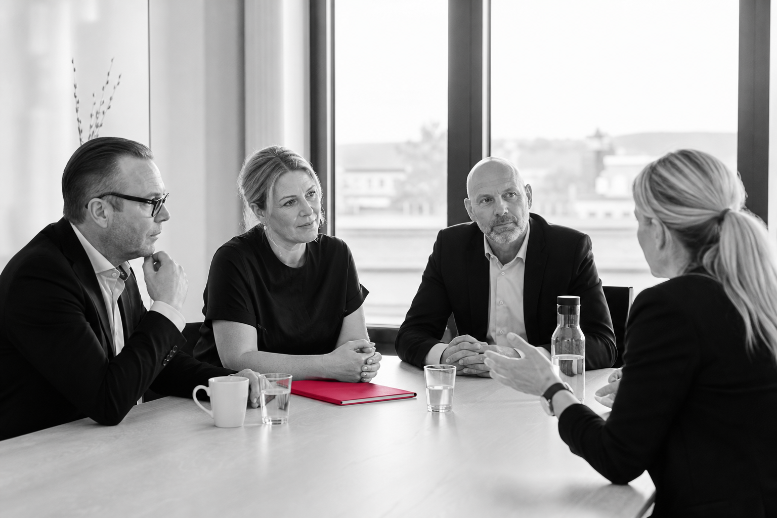 Scandinavian Admins Discussing Budget in Modern Office