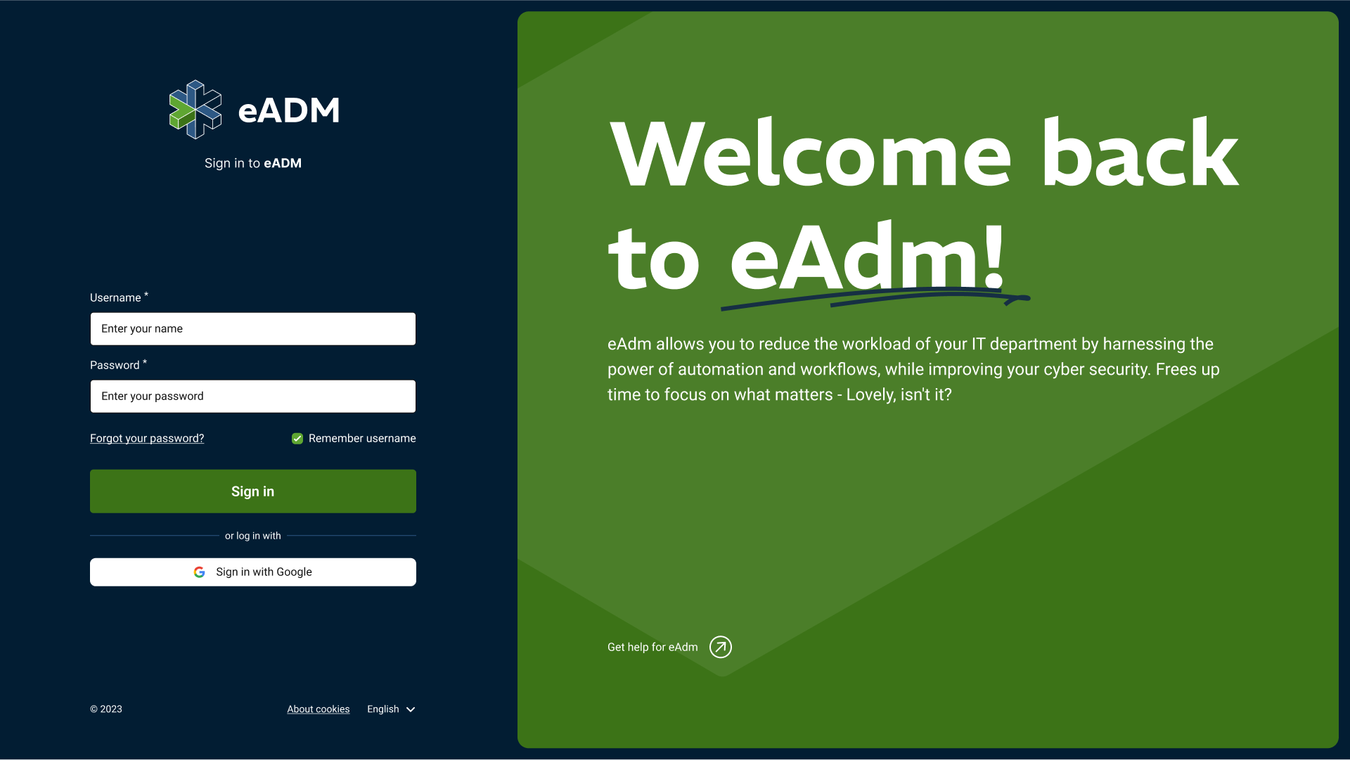 eADM - Login Screen